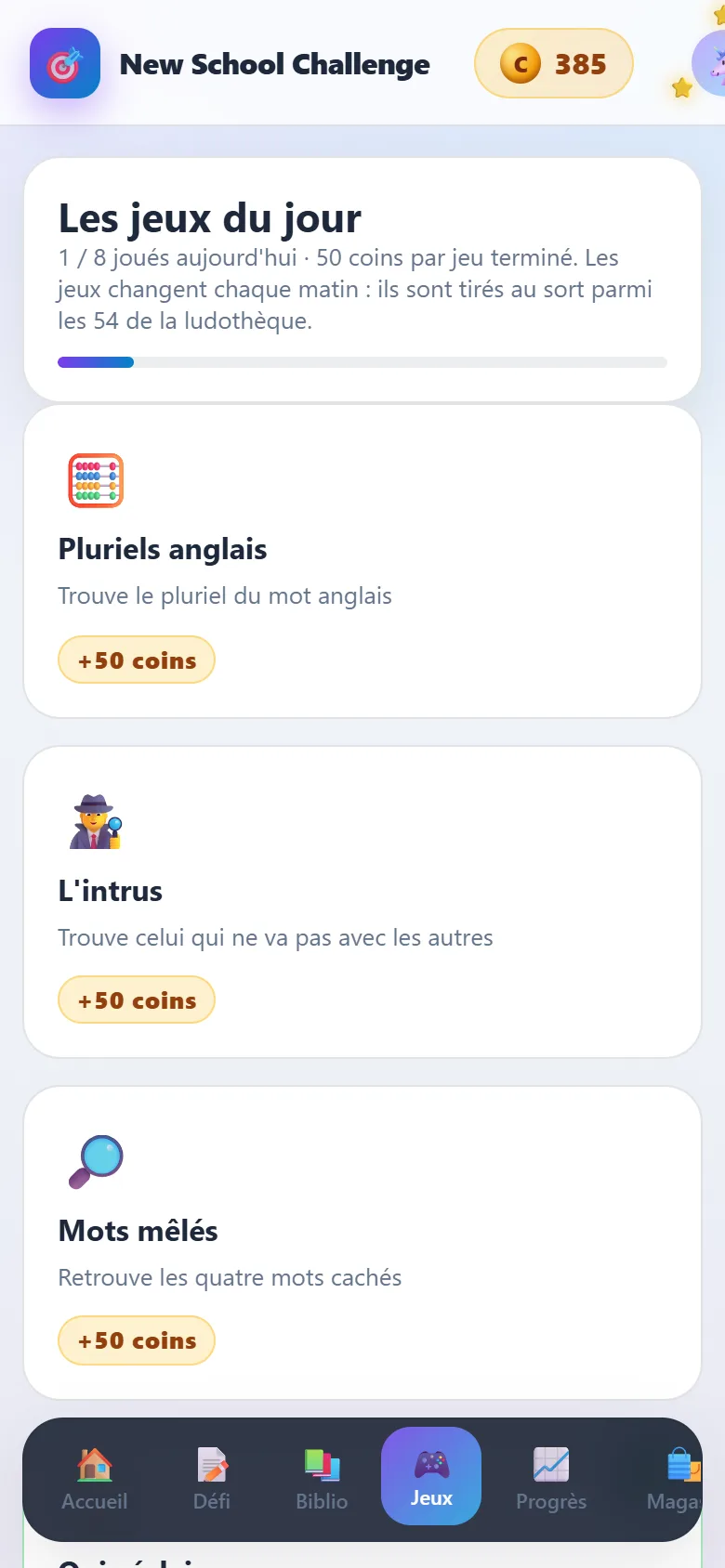 Les jeux du jour et la ludothèque