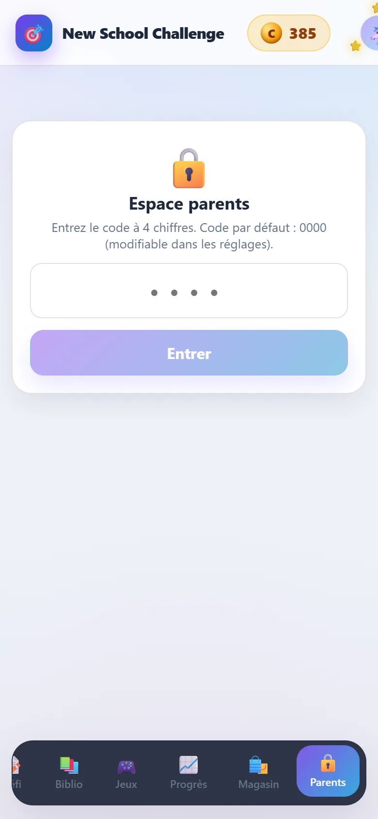 La porte de l'espace parents : un code à quatre chiffres